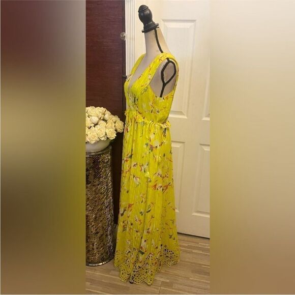 Tanya Taylor silk/cotton Yellow V-Neck Sleeveless Maxi  eyelet Sundress, US4 - Picture 10 of 14